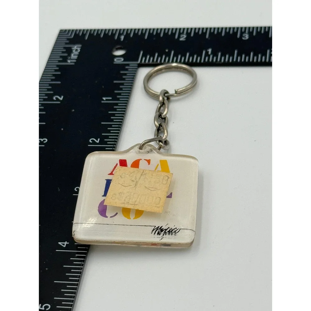 Vintage Acapulco Mexico Souvenir Keychain Acrylic Square Multi Color‎ Retro